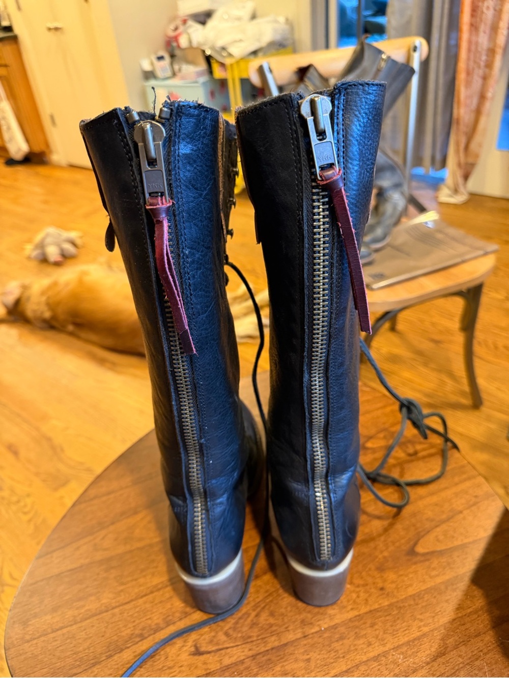 Freebird by Steven Grany Black Leather Lace-Up Block Heel Boots - Picture 6 of 7